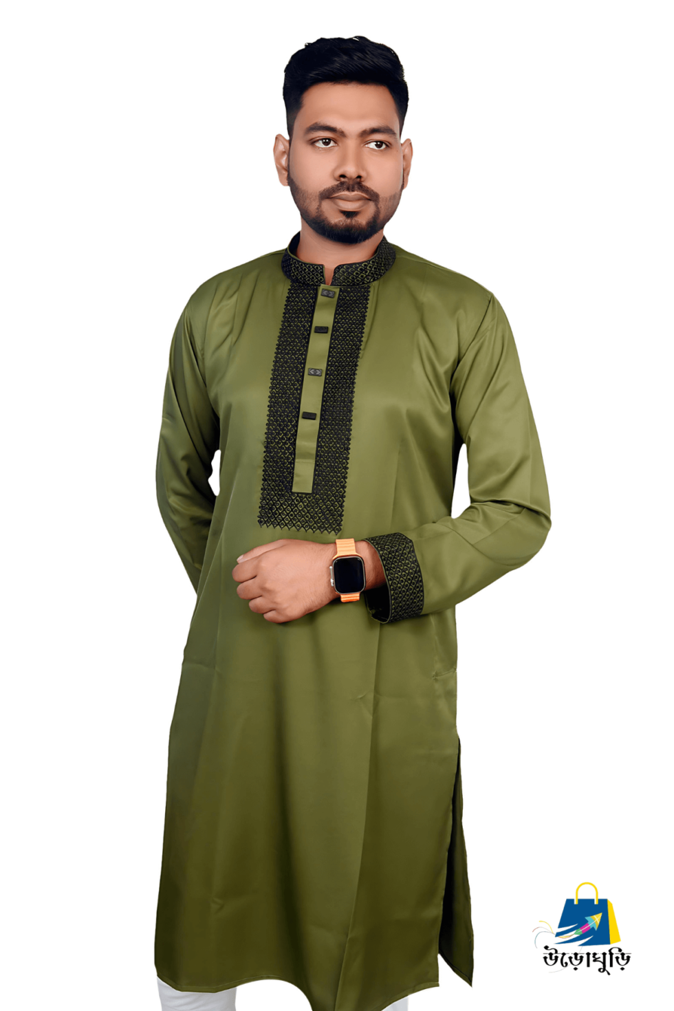 Green Color Premium Quality Panjabi With Embroidered